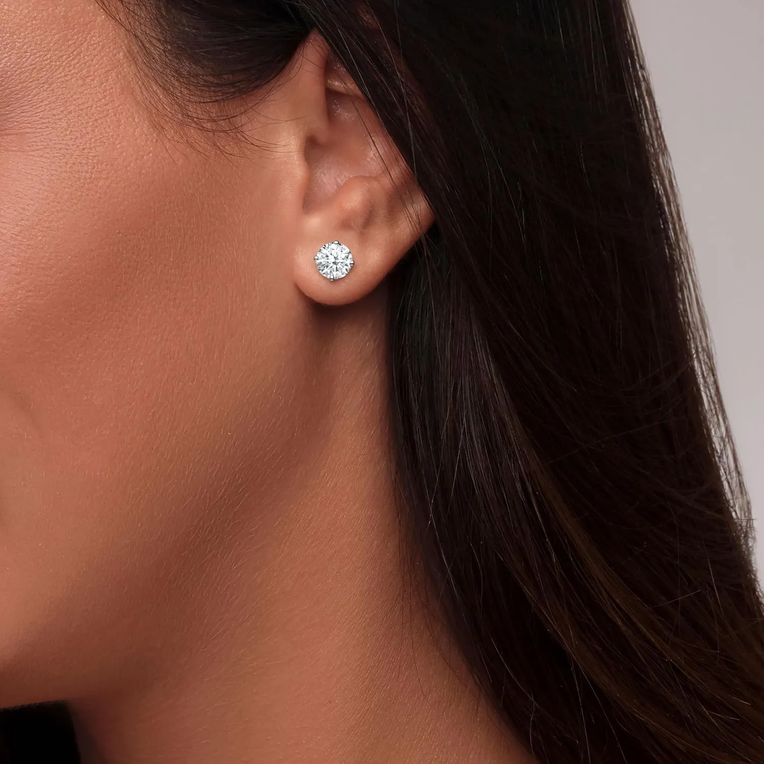 0.20-2.00 Cttw Round Cut Lab Grown Diamond Stud Earrings 14K White Gold 4 Prong Push Back (F-G Color, VS1-VS2 Min Clarity) | Comes With Gift Box