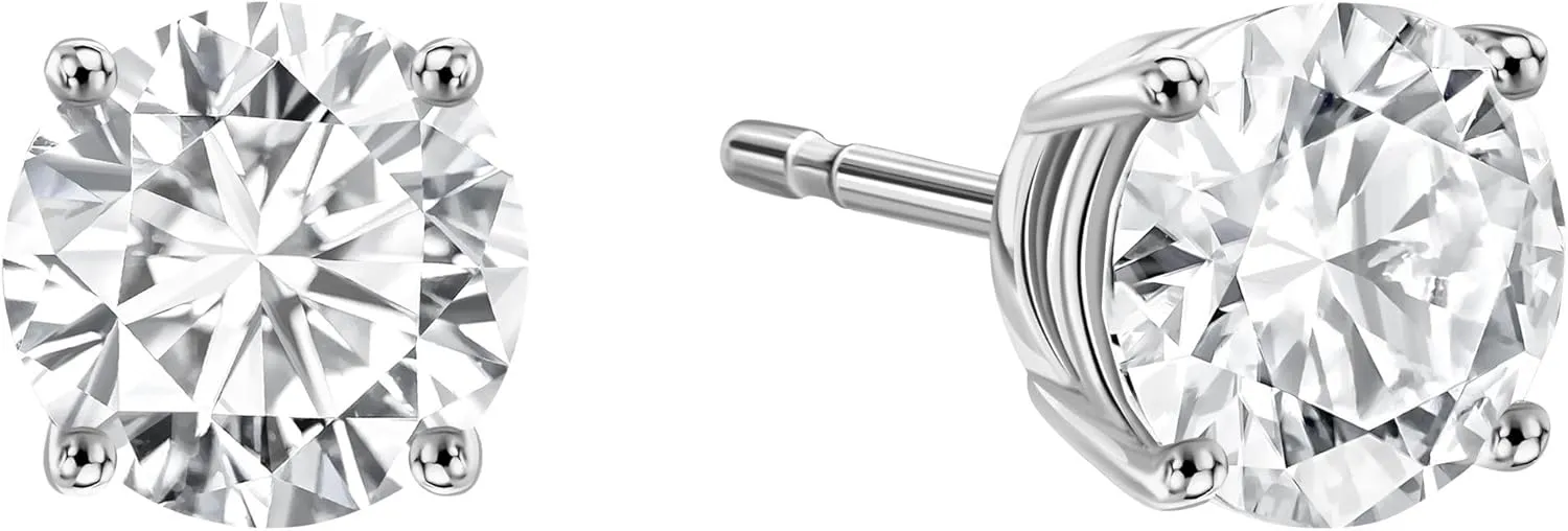 0.20-2.00 Cttw Round Cut Lab Grown Diamond Stud Earrings 14K White Gold 4 Prong Push Back (F-G Color, VS1-VS2 Min Clarity) | Comes With Gift Box