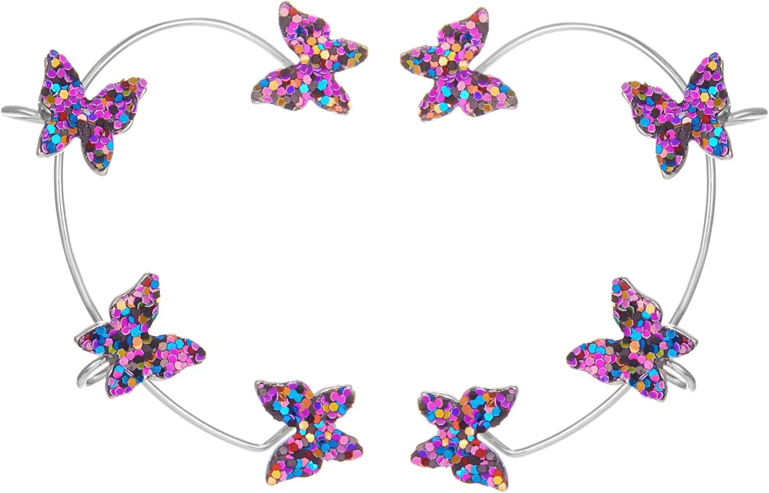 1 Pair Glitter Butterfly Cuff Earrings Zirconia Crystal No Piercing Fake Adjustable Ear Cuff Clip Wrap Around for Women Wrap Crawler Jewelry