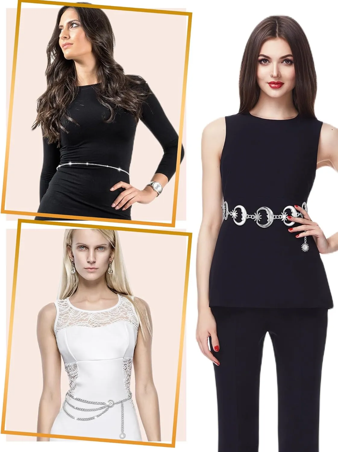 10 Pcs Waist Belly Chain Belt for Women Jeans Pants Chain Boho Multilayer Long Summer Skinny Beach Belly Jewelry
