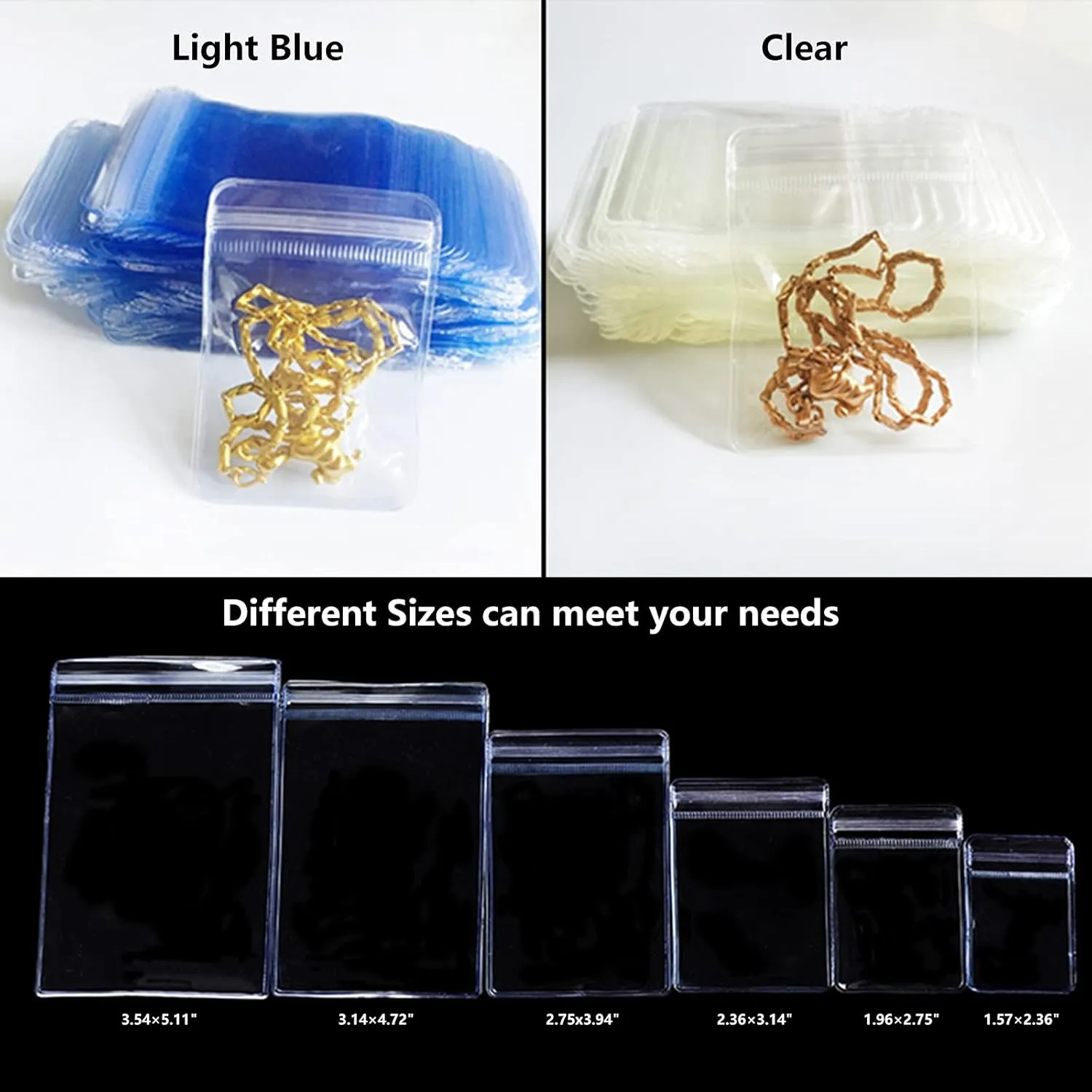 100 Pack PVC Clear Jewelry Anti Oxidation Zipper Bag Antitarnish Plastic Bags for Packaging Jewelry Rings Earrings Transparent Poly Pouch (Light Blue, 2.363.14inch)