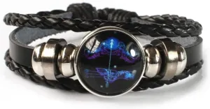 12 Constellation Luminous Leather Bracelet Zodiac Sign Glows in The Dark Beads Bracelets Bangle for Women Men Charm Jewelry Gift