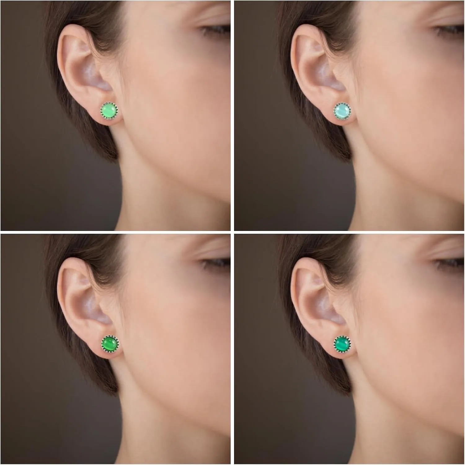 12 Pairs Surgical Stainless Steel Cat's Eye Stone Stud Earrings, 18K Gold Plated Multicolor Gemstone Stud Earrings Set for Women