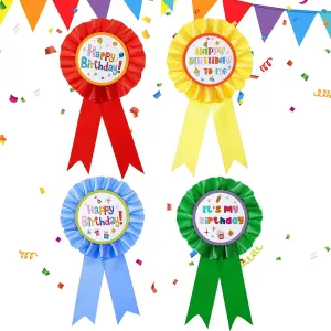 12 Pieces Happy Birthday Award Ribbon Badge Pins Rosette Button Pins Happy Birthday Badge Brooch Pins for Party Favors and Baby Shower Party Decoration