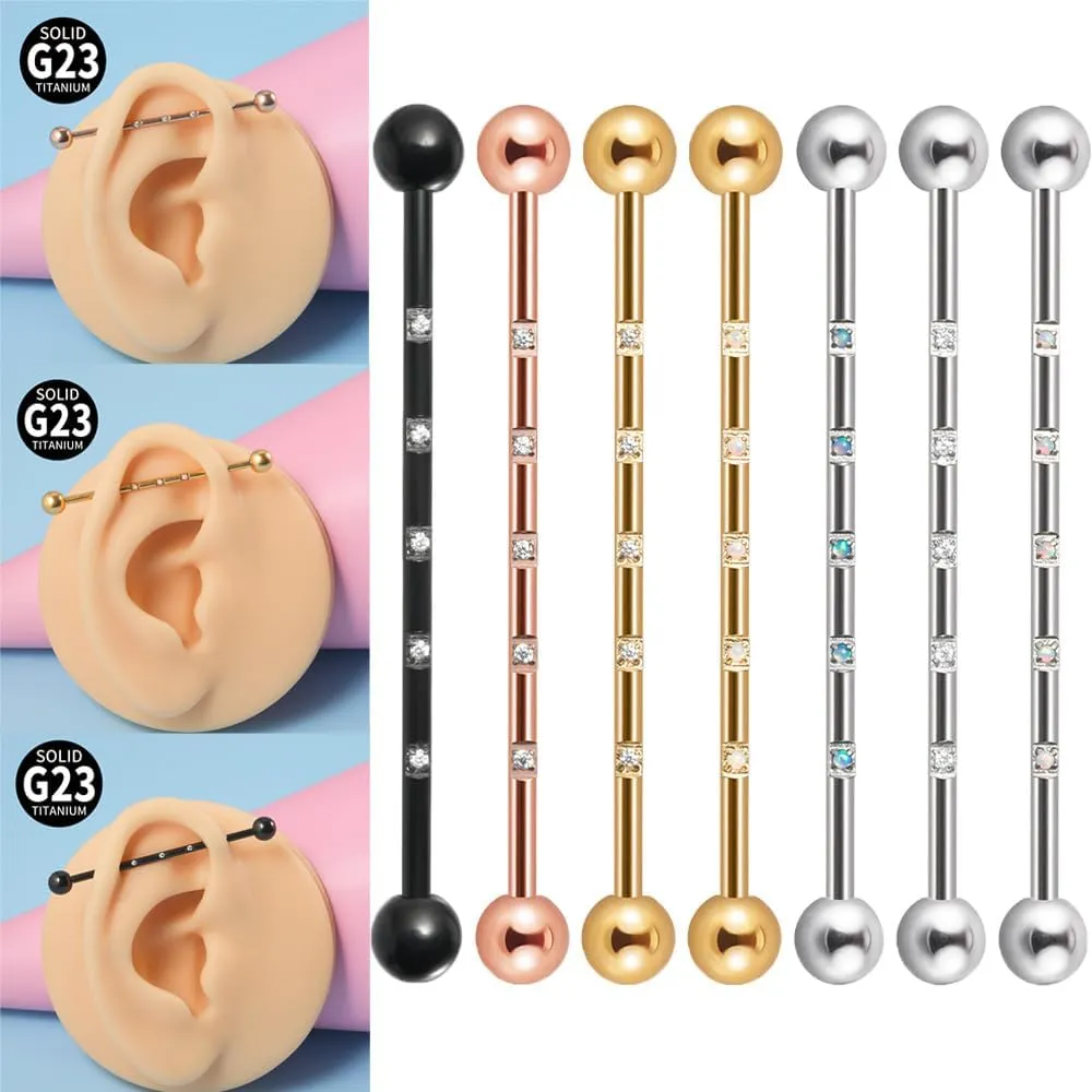 14G CZ Industrial Barbell Earrings 38mm G23 Titanium Cartilage Industrial Bar Helix Conch Cartilage Piercing Jewelry for Women Men