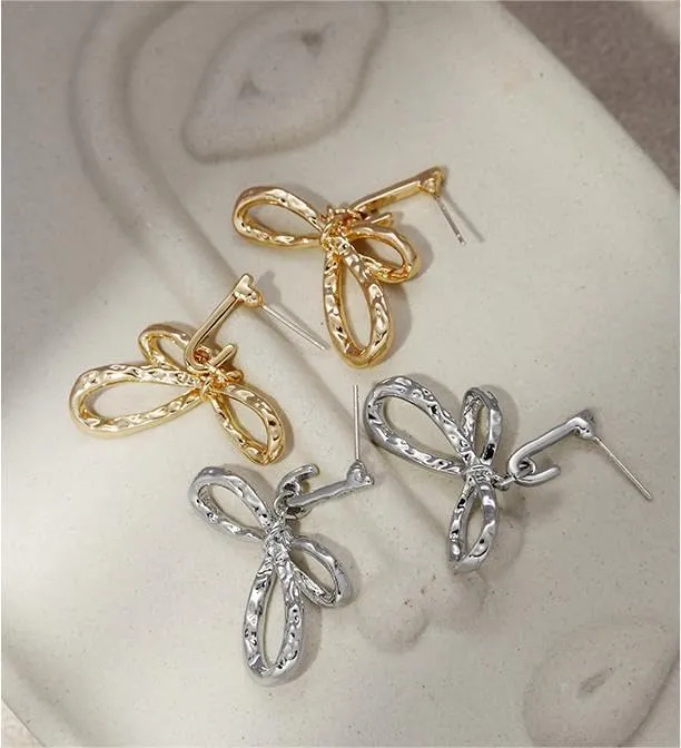 14K Gold Bowknot Lightweight Small Hoop Earrings for Women