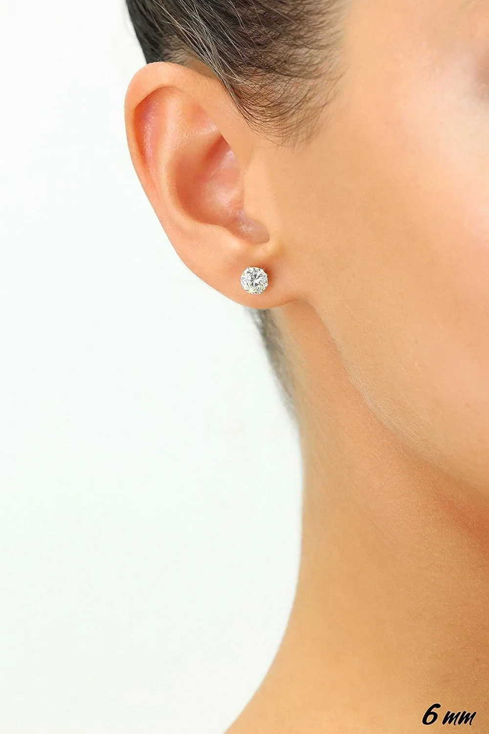 14k White Gold Solitaire Round Cubic Zirconia Stud Earrings with Gold butterfly Pushbacks