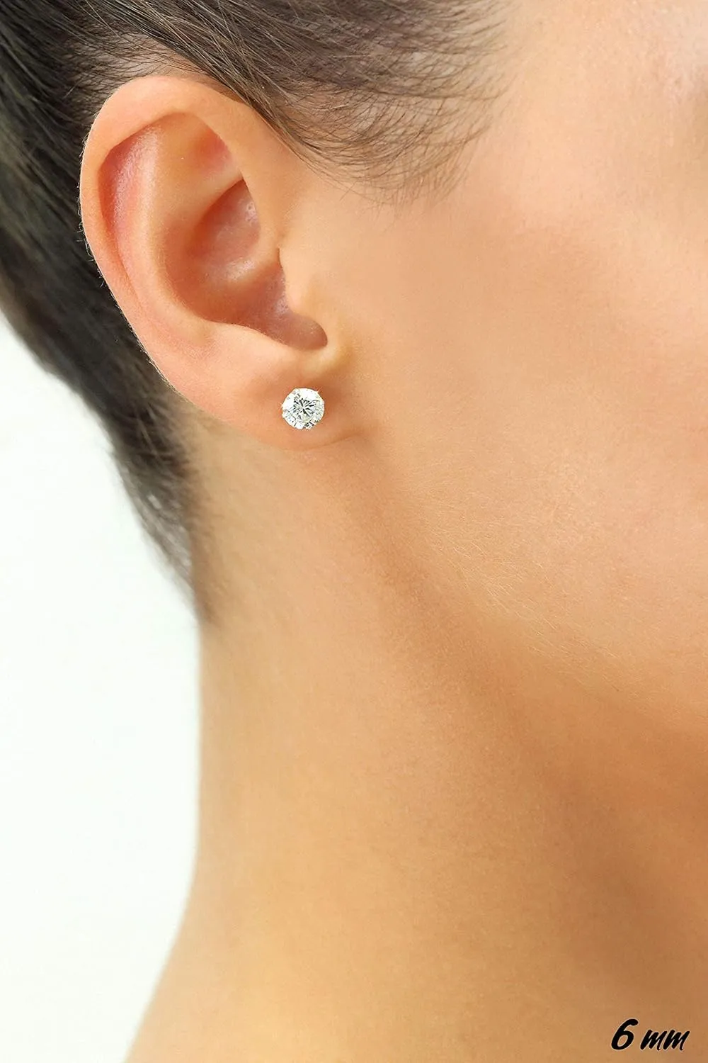 14k White Gold Solitaire Round Cubic Zirconia Stud Earrings with Gold butterfly Pushbacks