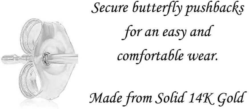 14k White Gold Solitaire Round Cubic Zirconia Stud Earrings with Gold butterfly Pushbacks