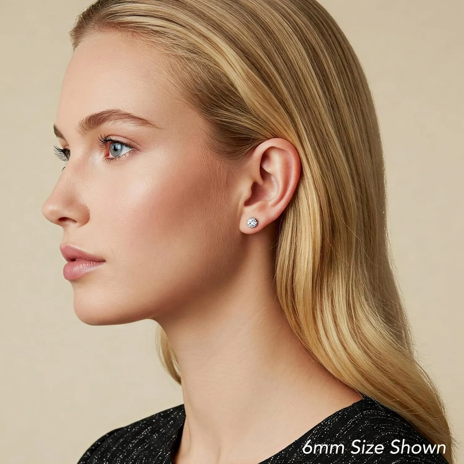 14k White Gold Solitaire Round Cubic Zirconia Stud Earrings with Gold butterfly Pushbacks
