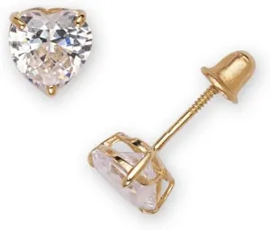 14k Yellow Gold Heart-shaped Cubic Zirconia Screw-back Stud Earrings (4-6mm)