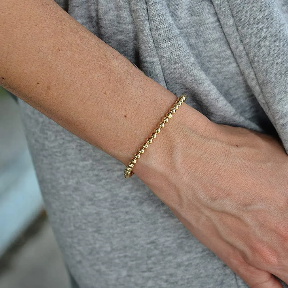 14kt Gold Filled Bracelet, 4mm Beads, Stretch and Stackable, Hand Made in USA
