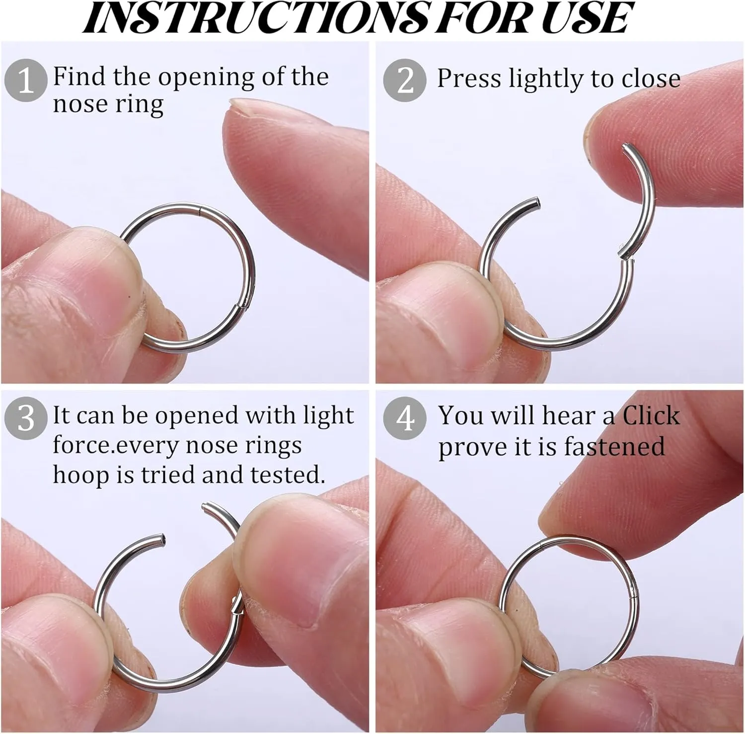 16G Cartilage Hoop Earrings for Women Men - Stainless Steel Hinged Clicker Nose Hoop Rings Helix Septum Conch Daith Lip Tragus Piercing Jewelry 9 Pcs 8mm 10mm