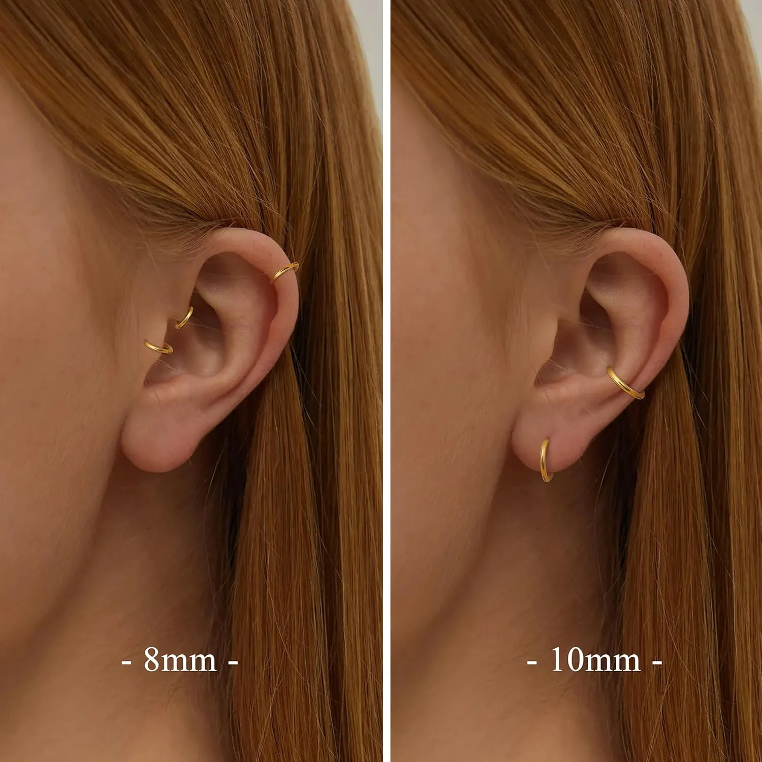 16G Cartilage Hoop Earrings for Women Men - Stainless Steel Hinged Clicker Nose Hoop Rings Helix Septum Conch Daith Lip Tragus Piercing Jewelry 9 Pcs 8mm 10mm