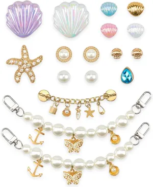 17Pcs Bling Cute Shoe Charms Shell Pearls Ocean Style Seashells Pearls Starfish Shoe Decoration for Women and Girls
