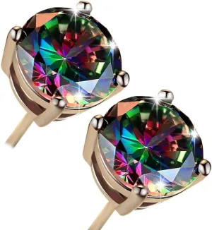 18K White Gold Plated Rainbow Stud Earrings Colourful Fashion CZ Hypoallergenic Stud Earrings for Women Men