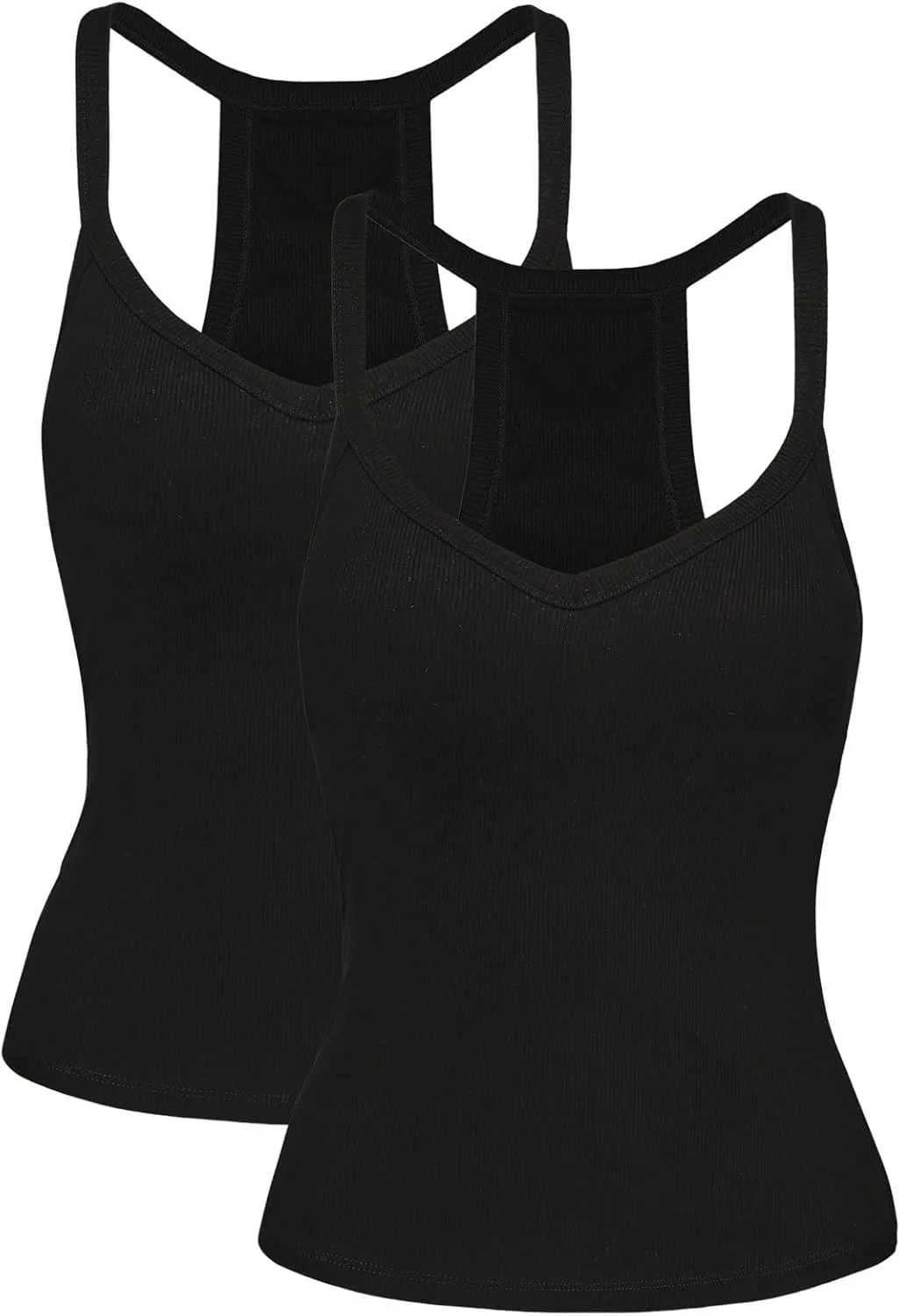 2 Pack V Neck Tank Tops for Women Built in Bra Racerback Womens Tank Tops Basics Yoga Ribbed Gym Sleeveless Shirts