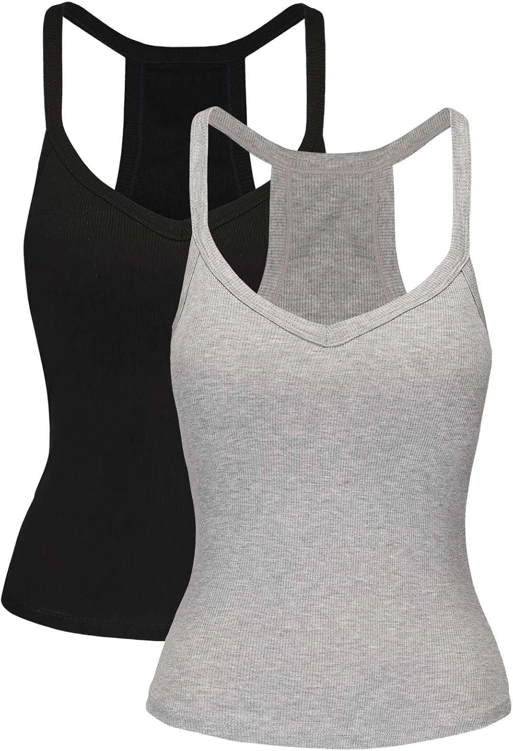 2 Pack V Neck Tank Tops for Women Built in Bra Racerback Womens Tank Tops Basics Yoga Ribbed Gym Sleeveless Shirts