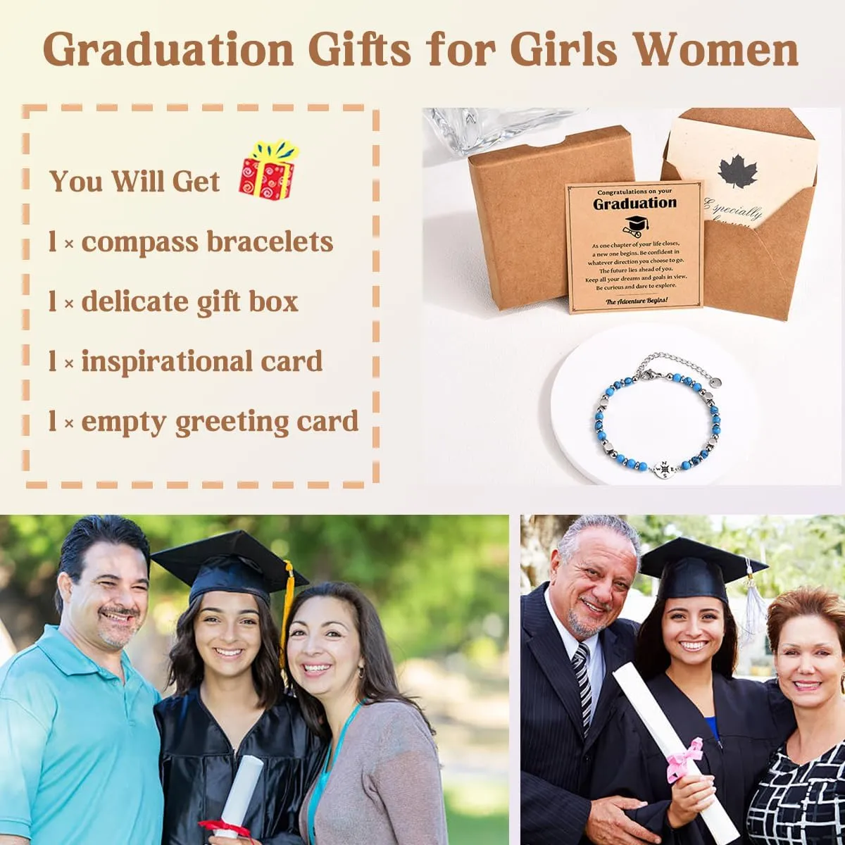 2025 Graduation Gifts for Her, Compass Bracelet for Girls Women, Inspirational High School College Class of 2025 Graduation Gifts