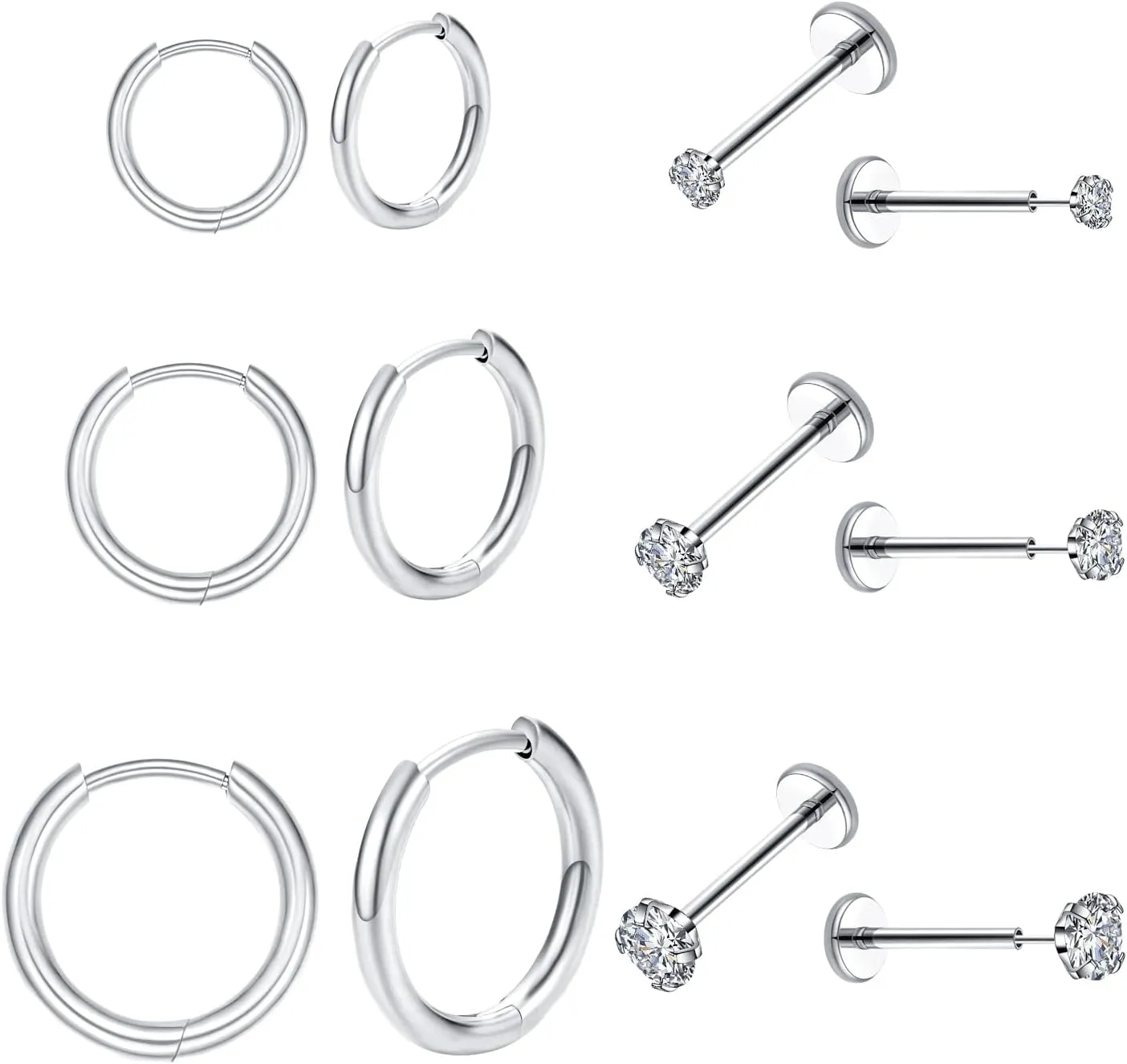 20G Nose Stud Flat Back Studs Earrings Surgical Steel Cartilage Tragus Labret Lip Piercing Jewelry 14K Gold Push Pin Threadless Earring Ring for Women