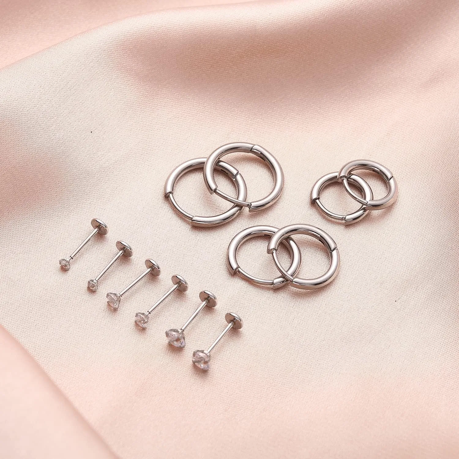 20G Nose Stud Flat Back Studs Earrings Surgical Steel Cartilage Tragus Labret Lip Piercing Jewelry 14K Gold Push Pin Threadless Earring Ring for Women