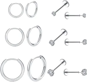 20G Nose Stud Flat Back Studs Earrings Surgical Steel Cartilage Tragus Labret Lip Piercing Jewelry 14K Gold Push Pin Threadless Earring Ring for Women