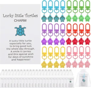24 Set Turtle Keychains, Positive Inspirational Turtle Keychain Good Luck Turtle Charm with Greeting Cards and Drawstring Bags Tiny Gifts for Employee Appreciation Teacher Women