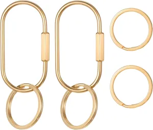 2Pcs Gold Brass Key Ring Screw Lock Keychain Lock for Purse Handbags Key Holders for Bags Keychain Lock Gold Key Chain Clips Keys Organizer