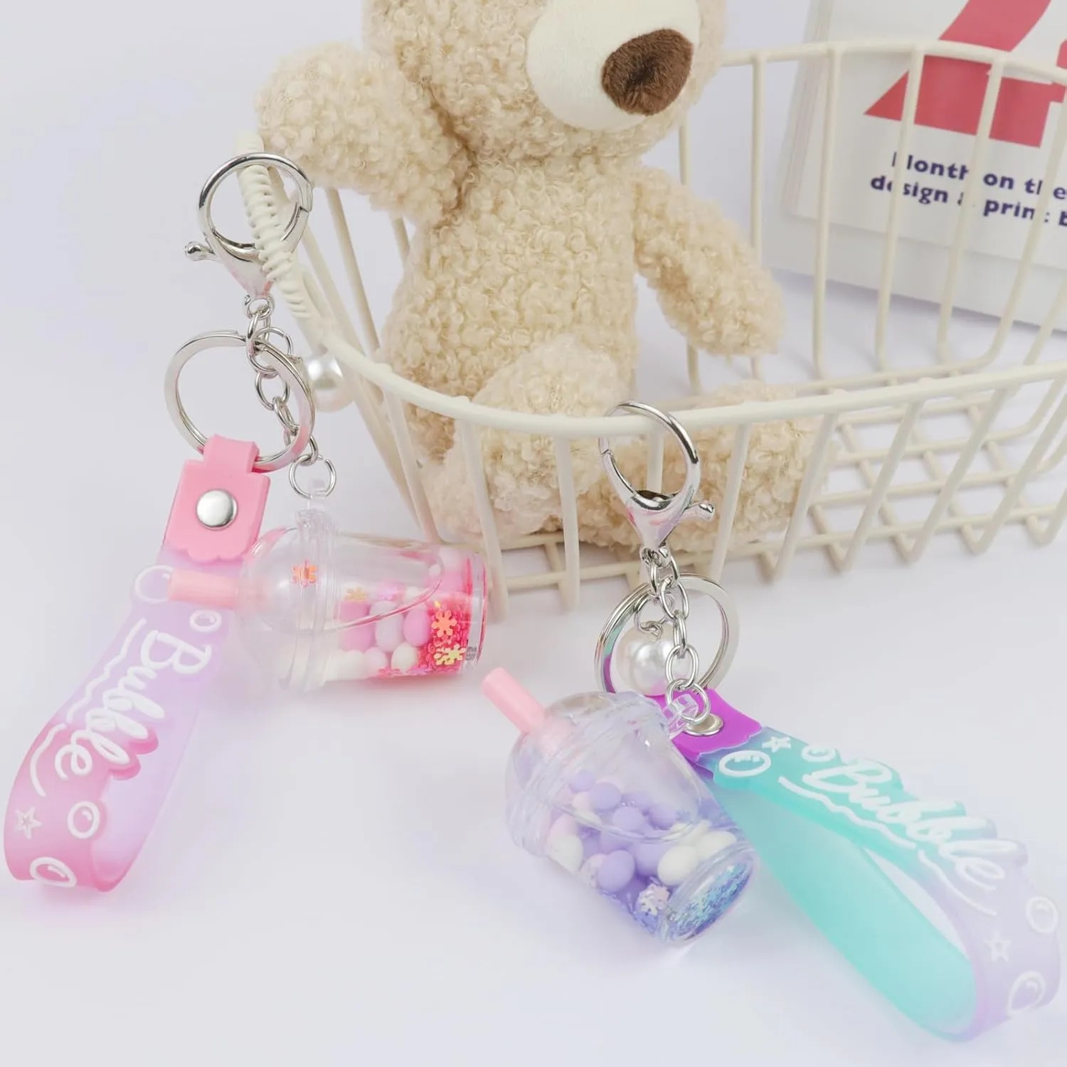 2PCS liquid keychains bookbag accessories for women and girls