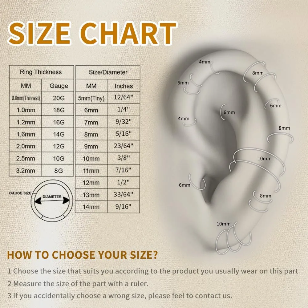 2pcs Nose Rings Hoop - 316L Surgical Steel Septum Jewelry Hinged Segment Rings -16 Gauge Women Body Piercing Nose Hoops Lip Rings Ear Cartilage Tragus Daith 8mm/9mm/10mm/11mm/12mm