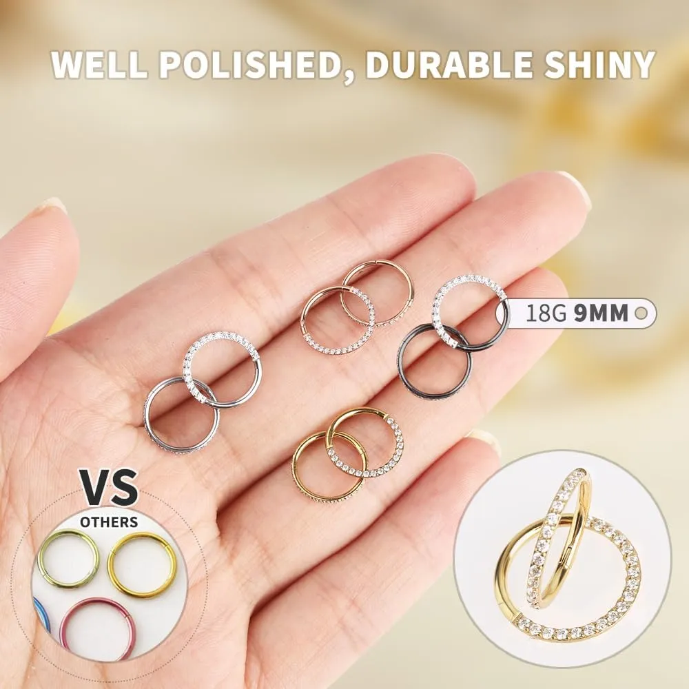 2pcs Nose Rings Hoop - 316L Surgical Steel Septum Jewelry Hinged Segment Rings -16 Gauge Women Body Piercing Nose Hoops Lip Rings Ear Cartilage Tragus Daith 8mm/9mm/10mm/11mm/12mm