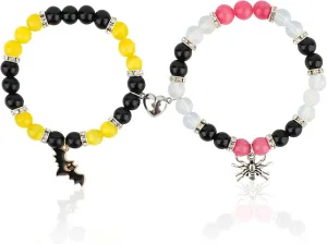 2pcs Spider Bat Bracelet for Matching Couple Friends, Magnetic Friendship Bracelet Spider Bat Metal Anime Jewelry for Men Women Valentines Day Cosplay Costume Accessories Jewelry Gifts