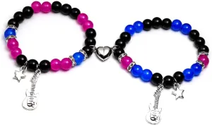 2Pcs Y2K Guitar Star Heart Matching Bracelet Elastic Beaded Friendship Couple Charm Bracelets for Women Men Valentine's Day Relationship Distance Jewelry Halloween Gifts