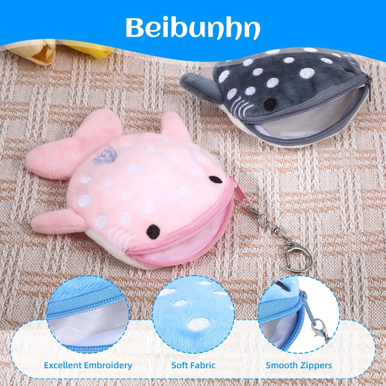 3 Pack Whale Shark Coin Purse, Funny Change Purse Coin Pouch, Cute Wallet Kawaii Whale Shark Plush Kids Wallet, Sharks Plush Keychain Pouch with Zipper Small Coin Purse for Women Cash Lipstick