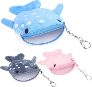 3 Pack Whale Shark Coin Purse, Funny Change Purse Coin Pouch, Cute Wallet Kawaii Whale Shark Plush Kids Wallet, Sharks Plush Keychain Pouch with Zipper Small Coin Purse for Women Cash Lipstick