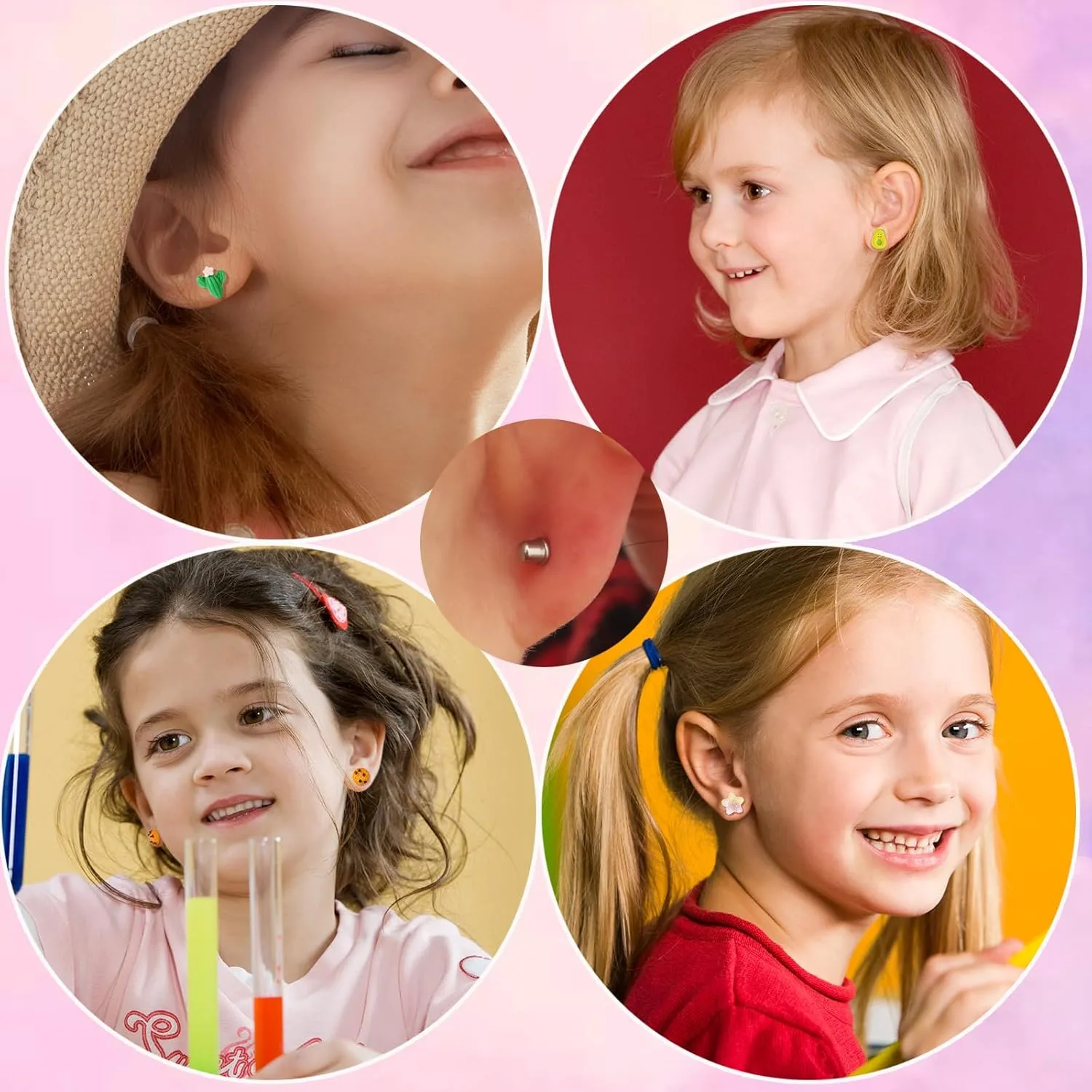 30 Pairs Mini Screwback Earrings for Girls, Kids & Family  Flat Back Acrylic Earring with Stainless Steel Posts | Assorted Cute Charms | Secure Fit for Daily Wear & Parties