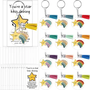 30 Sets Rainbow Star Keychains Employee Appreciation Gifts End of Year Gifts and You're a Star Cards Inspirational Gifts for Student Teacher Classroom Award