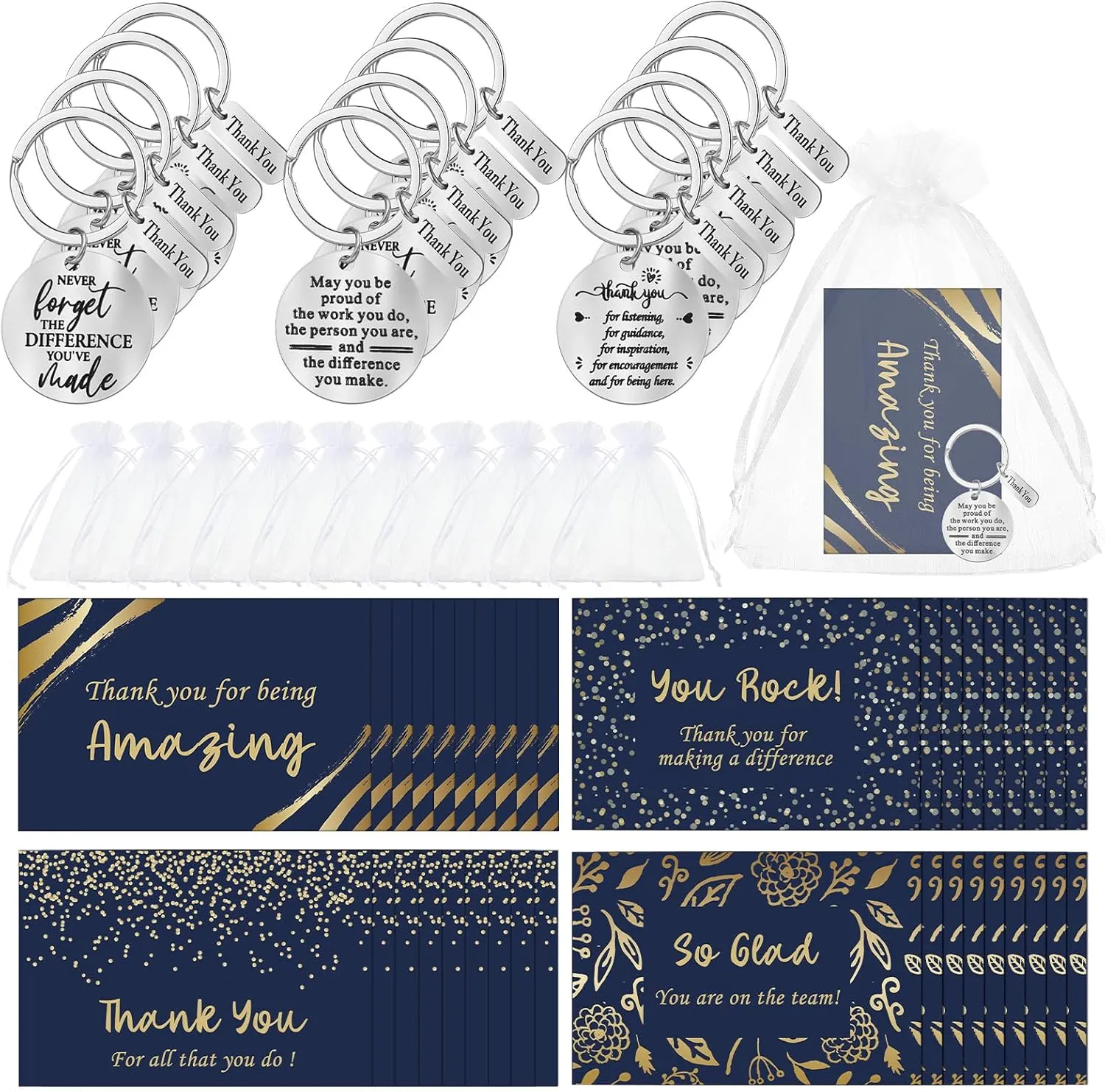 36 Set Employee Thank You Gifts Coworker Leaving Gifts 36 Inspirational Keychain Appreciation Keychain 36 Appreciation Cards 36 White Organza Bags for Leaving Retirement Farewell Teacher