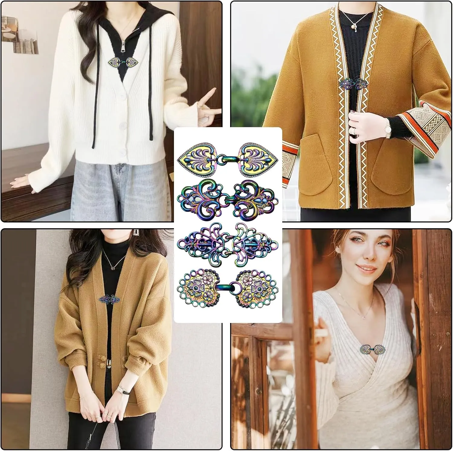 4 Pieces Vintage Sweater Clips, Sweater Clips for Cardigans to Hold Sweater Together, Shawl Collar Clasp Dress Shirt Brooch Clip&Dress Clips Back Cinch