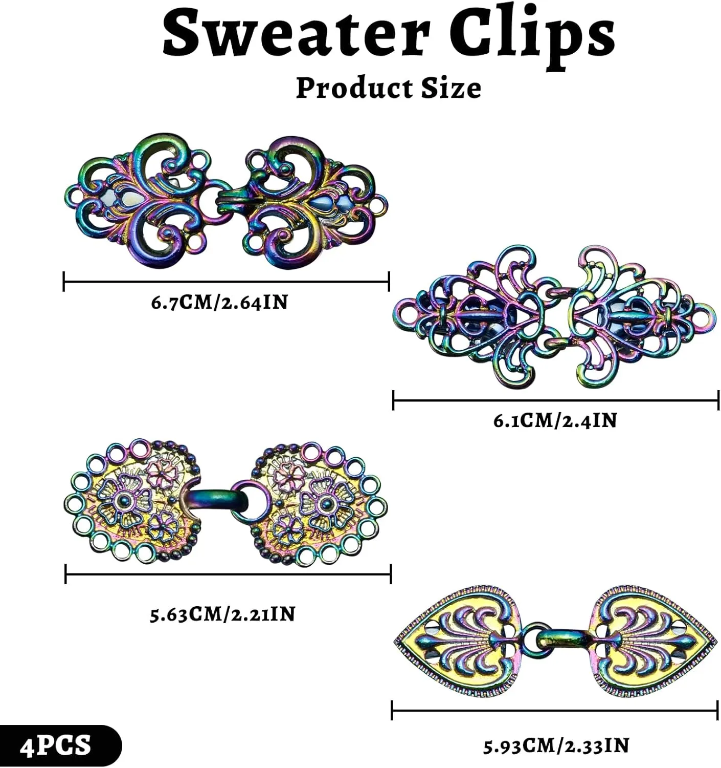 4 Pieces Vintage Sweater Clips, Sweater Clips for Cardigans to Hold Sweater Together, Shawl Collar Clasp Dress Shirt Brooch Clip&Dress Clips Back Cinch