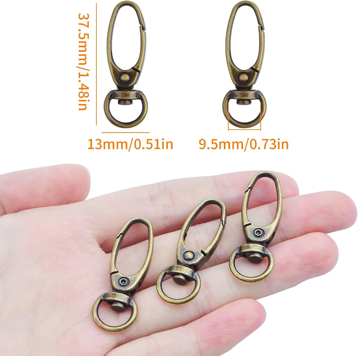 50pcs 38 mm 360 Degree Swivel Trigger Clips Metal Keyring Curved Oval Lobster Clasps Snap Hooks for Keychains Lanyard Handbag Purse Craft Projects Decoration, Antique Bronze