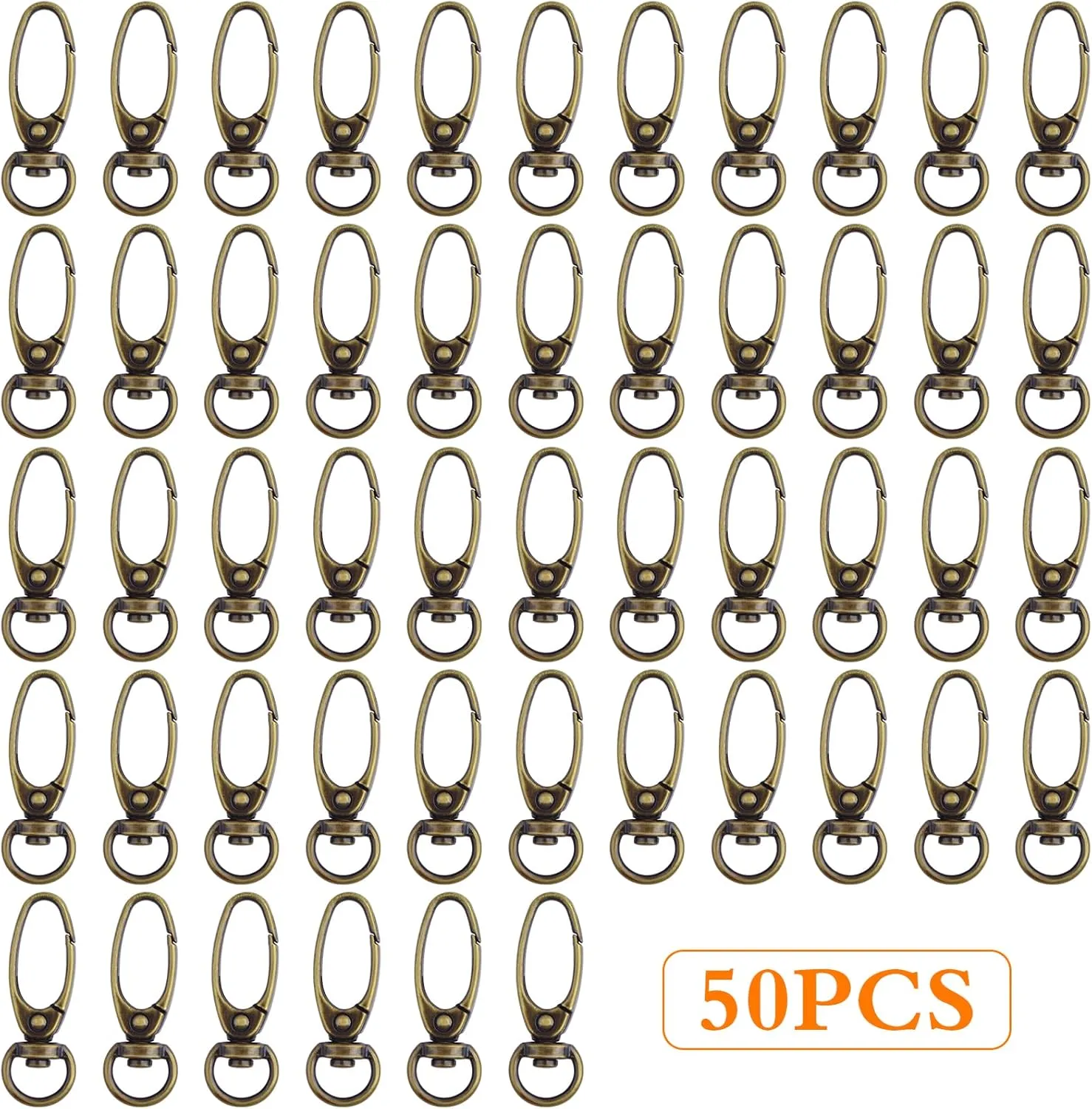 50pcs 38 mm 360 Degree Swivel Trigger Clips Metal Keyring Curved Oval Lobster Clasps Snap Hooks for Keychains Lanyard Handbag Purse Craft Projects Decoration, Antique Bronze