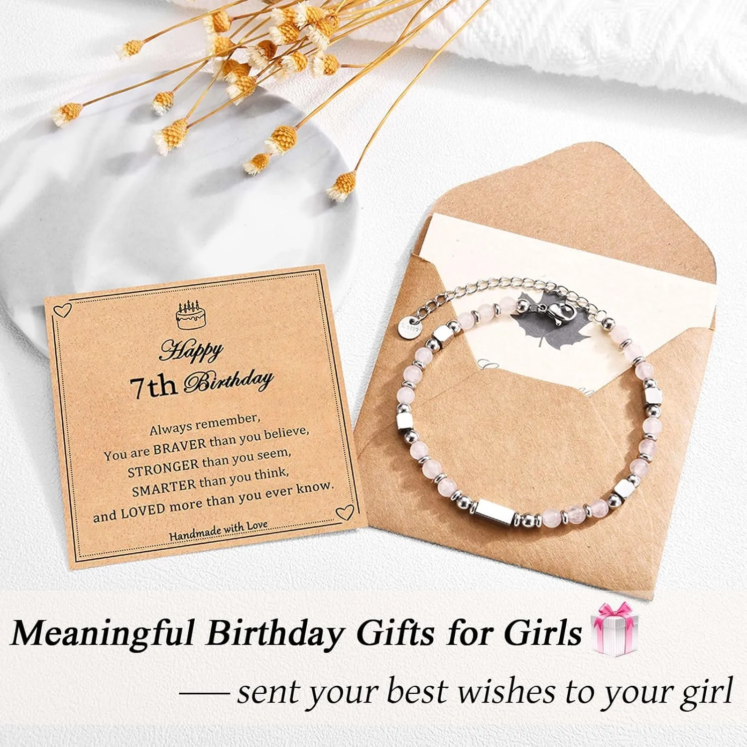 6-21 Years Old Girls Birthday Gifts, Tiny Beaded Bracelets Gifts for Daughter Granddaughter Niece Friends with Happy 6th-21st Birthday Card