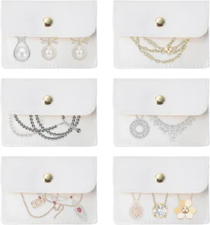 6 Pcs Mini Jewelry Pouch Small Travel Clear Jewelry Bags Portable Snap Button Pockets Leather Packaging Storage Organizer Case for Women Girl Bracelet Necklace Earrings Ring