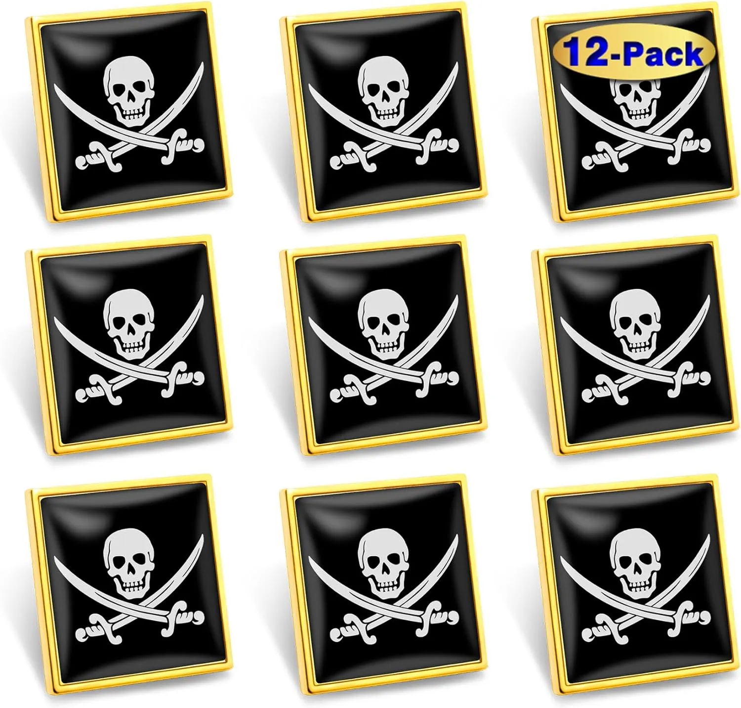 6/12/50/100Pcs Pirate Flag Lapel Pins Bulk - Metal Jolly Roger Brooch Badge Souvenir for Men Women Clothes Bags Hats