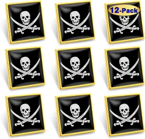 6/12/50/100Pcs Pirate Flag Lapel Pins Bulk - Metal Jolly Roger Brooch Badge Souvenir for Men Women Clothes Bags Hats