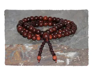 6mm Red Sandalwood 108 Mala Necklace, 8mm Sandalwood Guru Bead, 3.5mm Faceted Garnet and 4mm Faceted Red Jasper Beads, Meditation, Buddhist