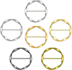 6Pcs Scarf Ring Clip Twist Tee Knot Ring Shirt Clip T-shirt Tie Clips Fashion Alloy Clothing Ring Wrap Holder Clothes Corner Knotted Button Round Circle Clip Belt Buckle