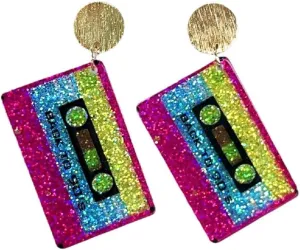 80s Neon Earrings for Women Colorful Cassette Tape Acrylic Drop Earrings Retro Glitter Radio Dangle Earrings for 80's Outfit Party Accessories