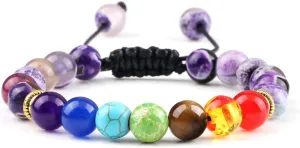 8mm 7 Chakra Lava Stone Bracelet for Men Women Handmade Natural Tiger Eye Beads Healing Balance Braided Bracelets Prayer Jewelry,Purple Agates